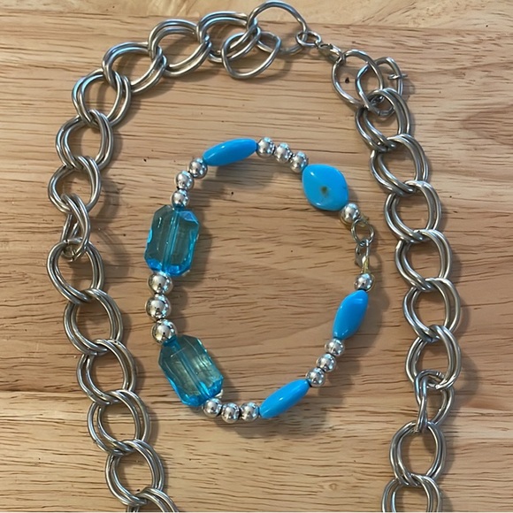 Stainless steel chain necklace. Necklace and bracelet set. - Picture 1 of 2